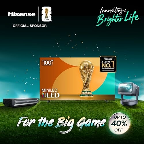 Hisense FIFA promotion with TV and projector, up to 40% off.