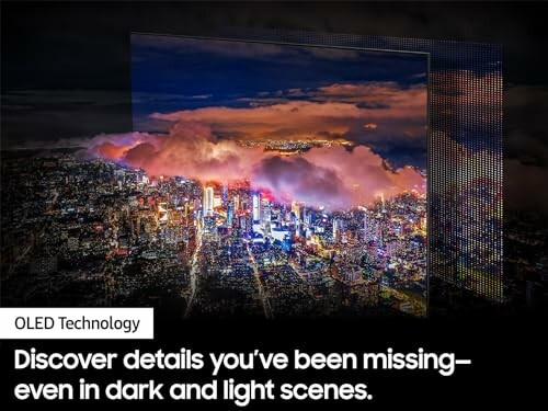 OLED screen displaying a cityscape in vivid detail.