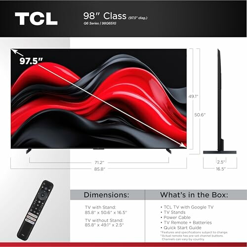 TCL 98 inch TV dimensions and box contents